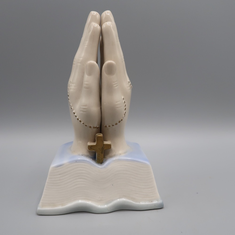 Praying Hands‎ Porcelain Statue Bible Rosary Beads Communion Gift